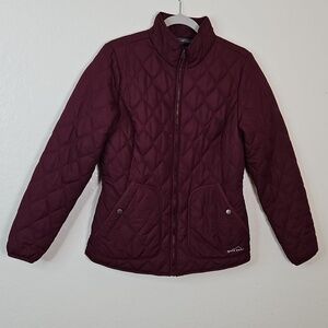 Eddie Bauer Burgundy Quilted Jacket Women’s M | Lightweight Puffer Coat Wine Red